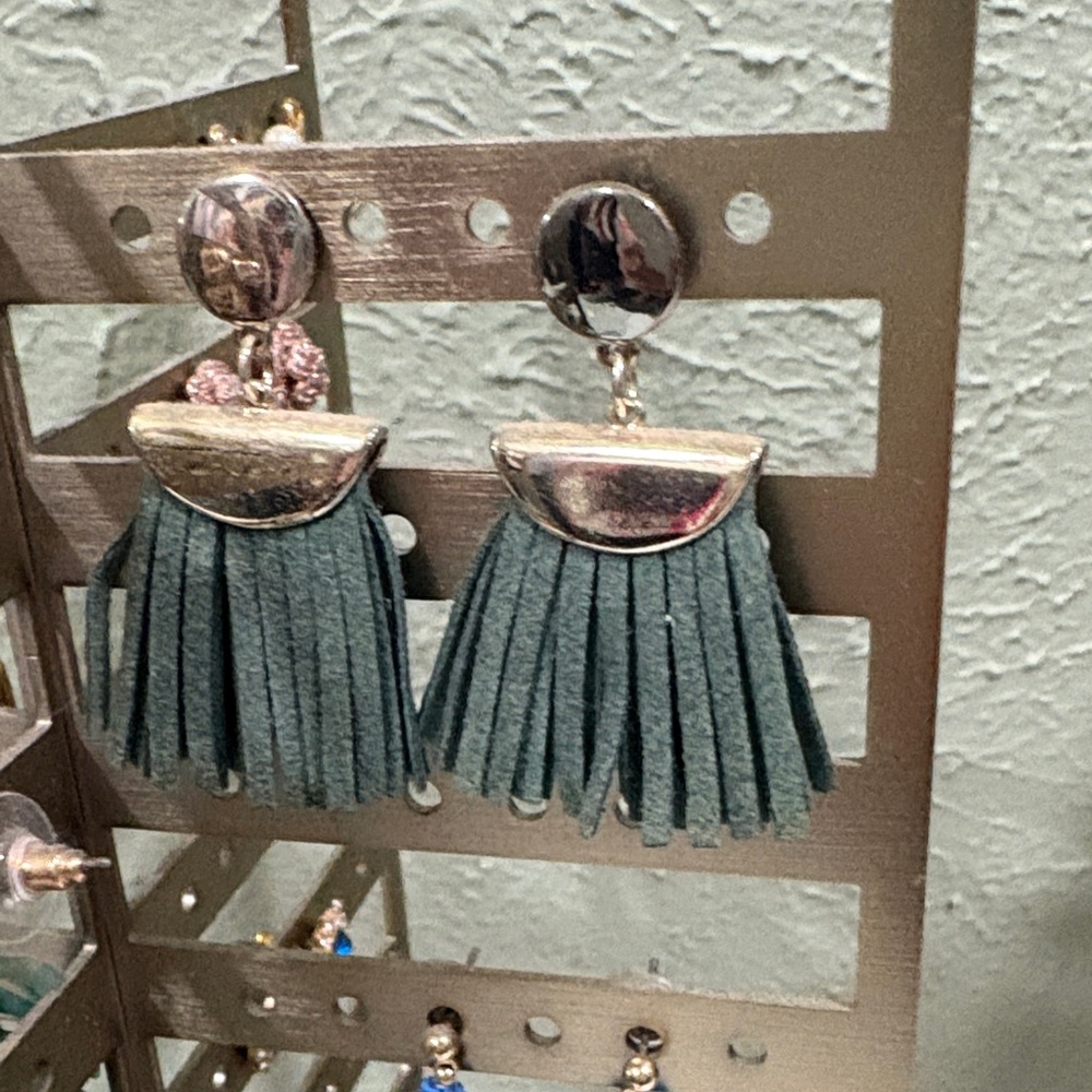 Elegant Silver and Green Tassel Earrings